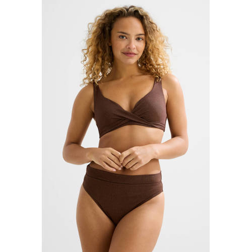 BEACHWAVE high waist bikinibroekje met lurex donkerbruin afbeelding