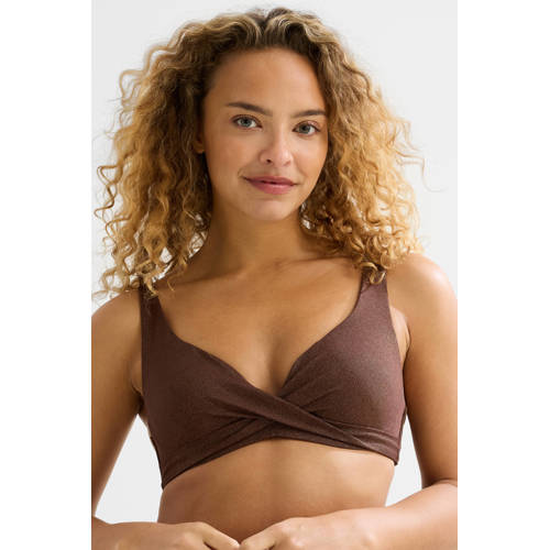 BEACHWAVE voorgevormde push-up bikinitop met lurex donkerbruin afbeelding