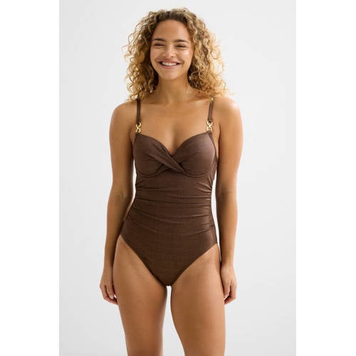 BEACHWAVE corrigerend badpak met lurex donkerbruin afbeelding