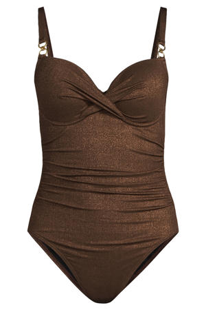 corrigerend badpak met lurex donkerbruin