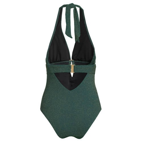BEACHWAVE seersucker corrigerend badpak met lurex groen afbeelding
