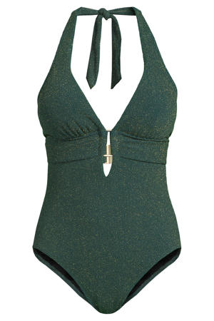seersucker corrigerend badpak met lurex groen