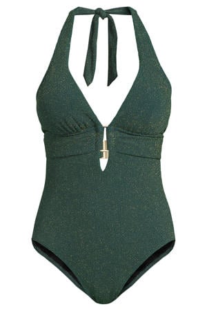 seersucker corrigerend badpak met lurex groen