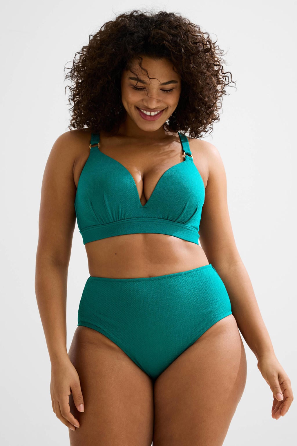 BEACHWAVE Curve high waist bikinibroekje met textuur groen