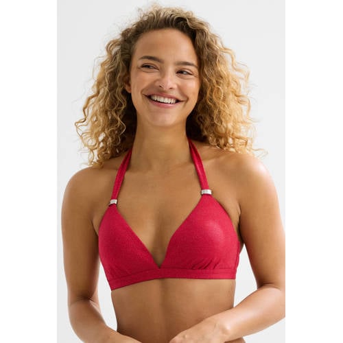 BEACHWAVE voorgevormde halter bikinitop met lurex en textuur rood afbeelding