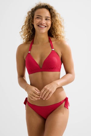 strik bikinibroekje met lurex en textuur rood