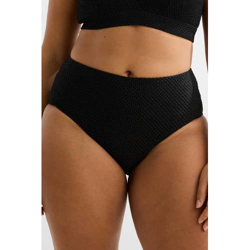 BEACHWAVE Curve high waist bikinibroekje met lurex en textuur zwart afbeelding