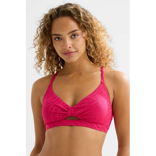 BEACHWAVE voorgevormde crop bikinitop met textuur roze afbeelding