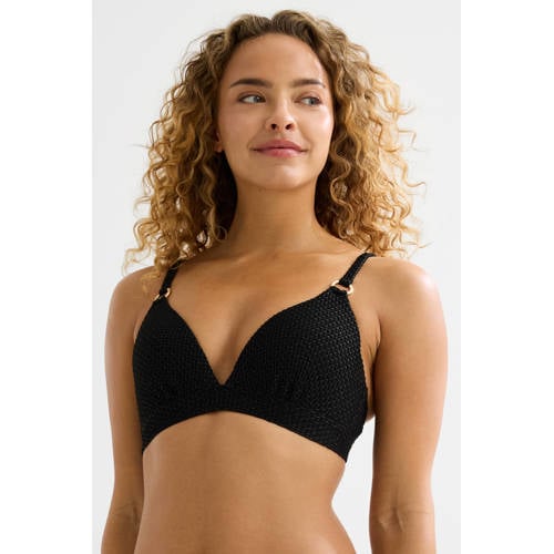 BEACHWAVE voorgevormde beugel bikinitop met lurex en textuur zwart afbeelding