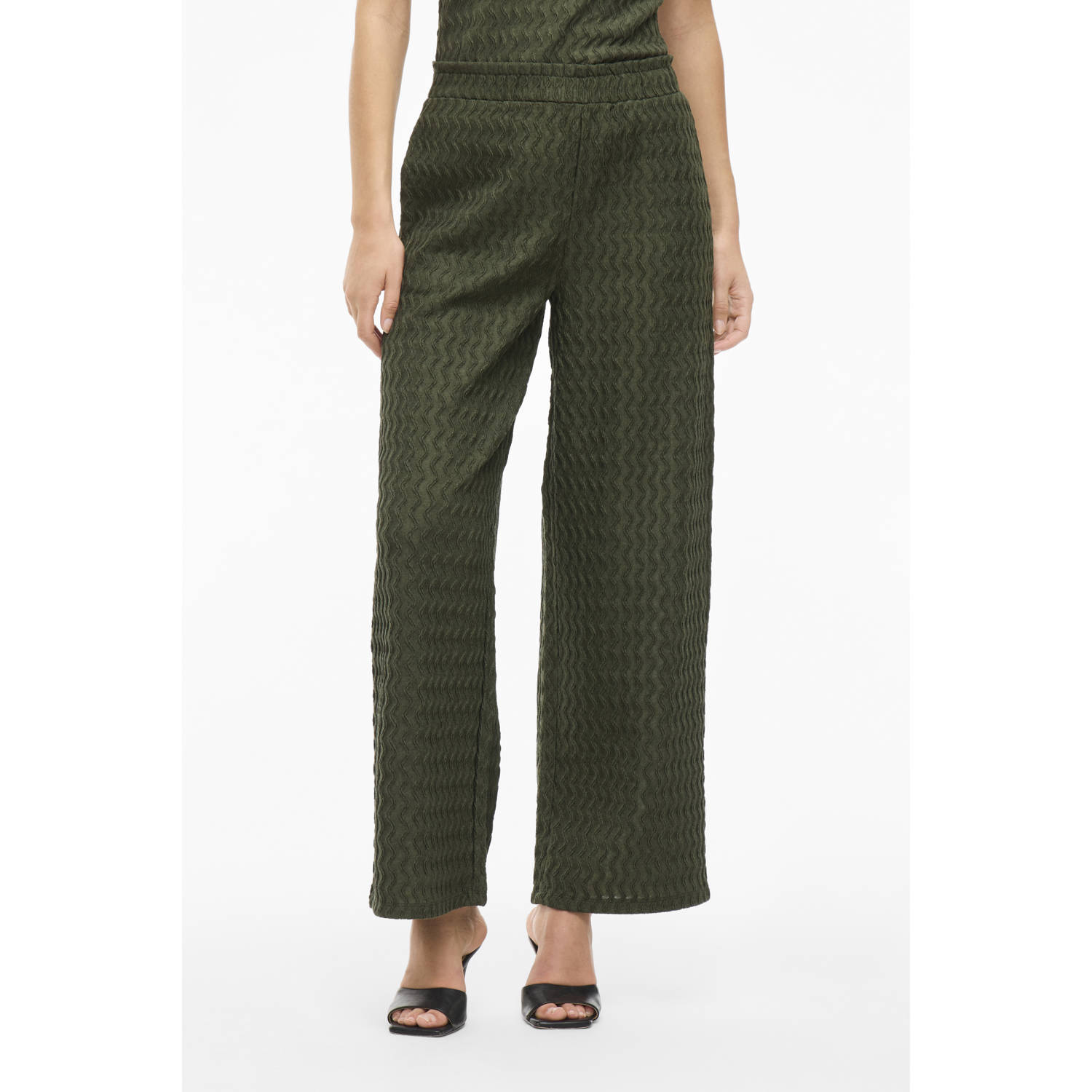 VILA straight regular waist broek groen