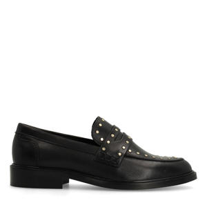 leren loafers met studs zwart