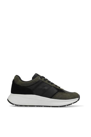Tenebra leren sneakers zwart/donkergroen