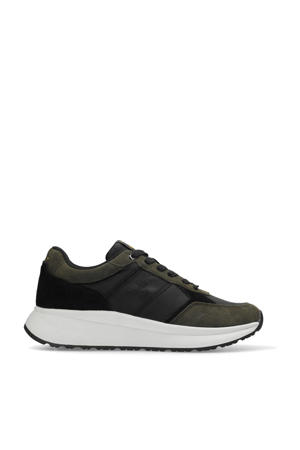 Tenebra leren sneakers zwart/donkergroen