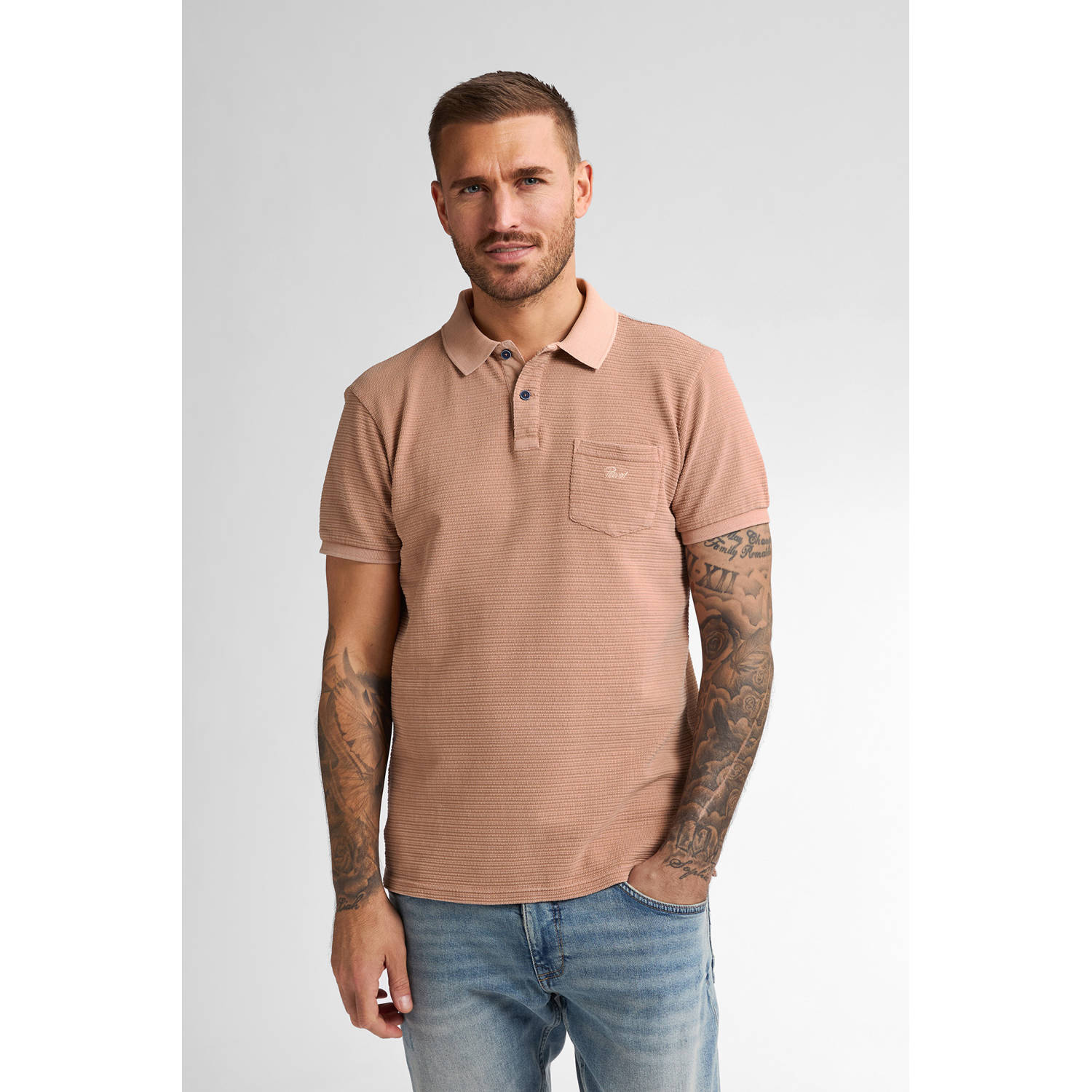 Petrol Industries regular polo met ingebreid patroon beige