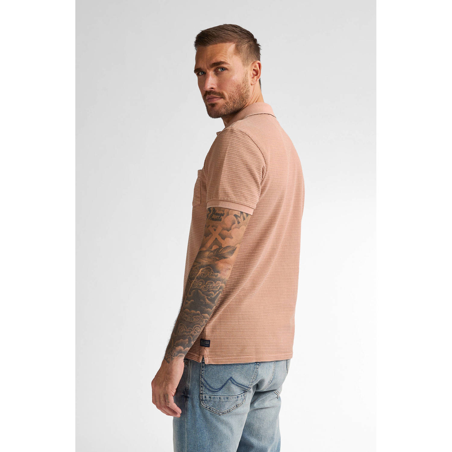 Petrol Industries regular polo met ingebreid patroon beige