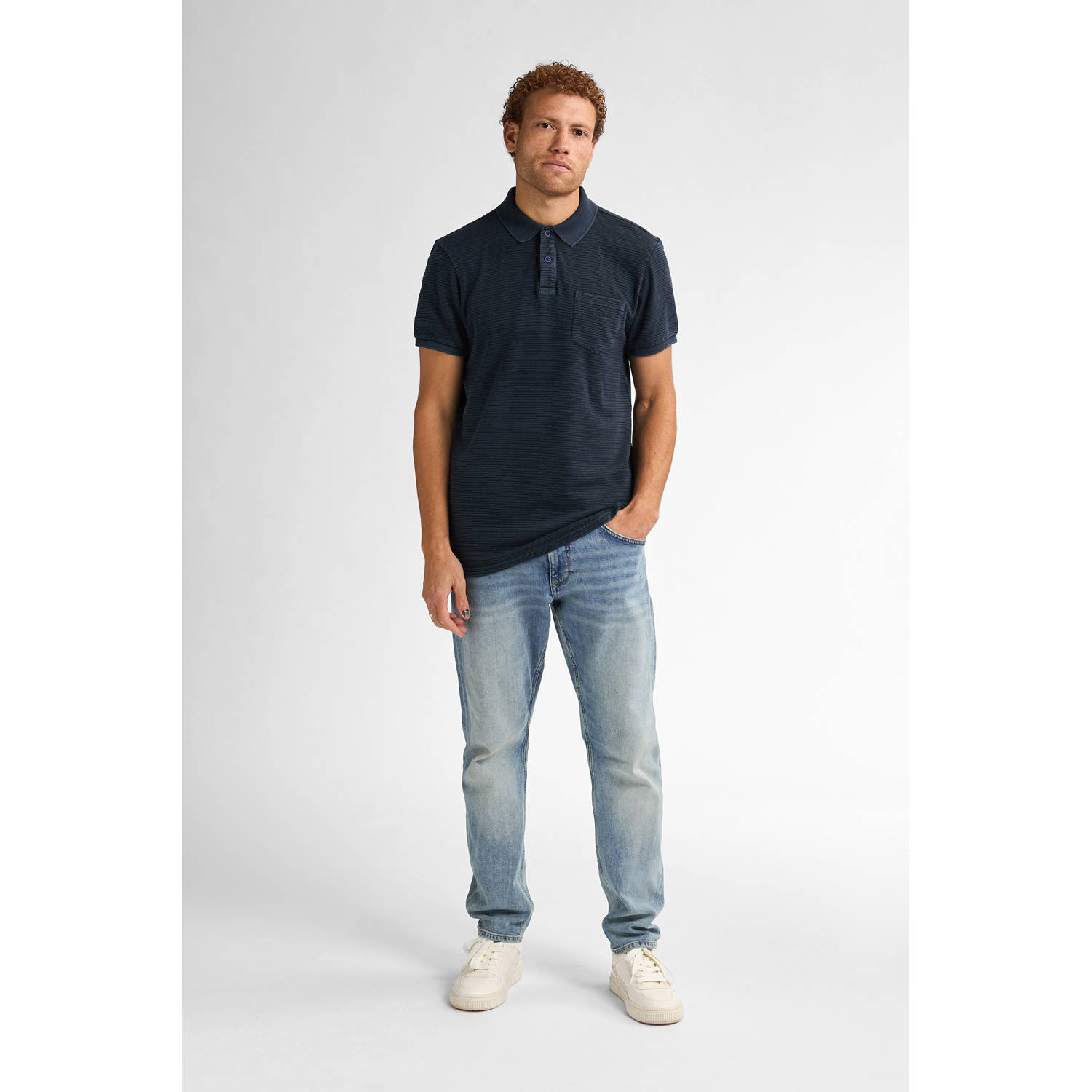 Petrol Industries regular polo met ingebreid patroon donkerblauw