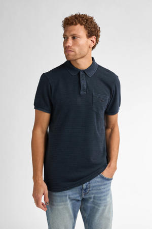 regular polo met ingebreid patroon donkerblauw