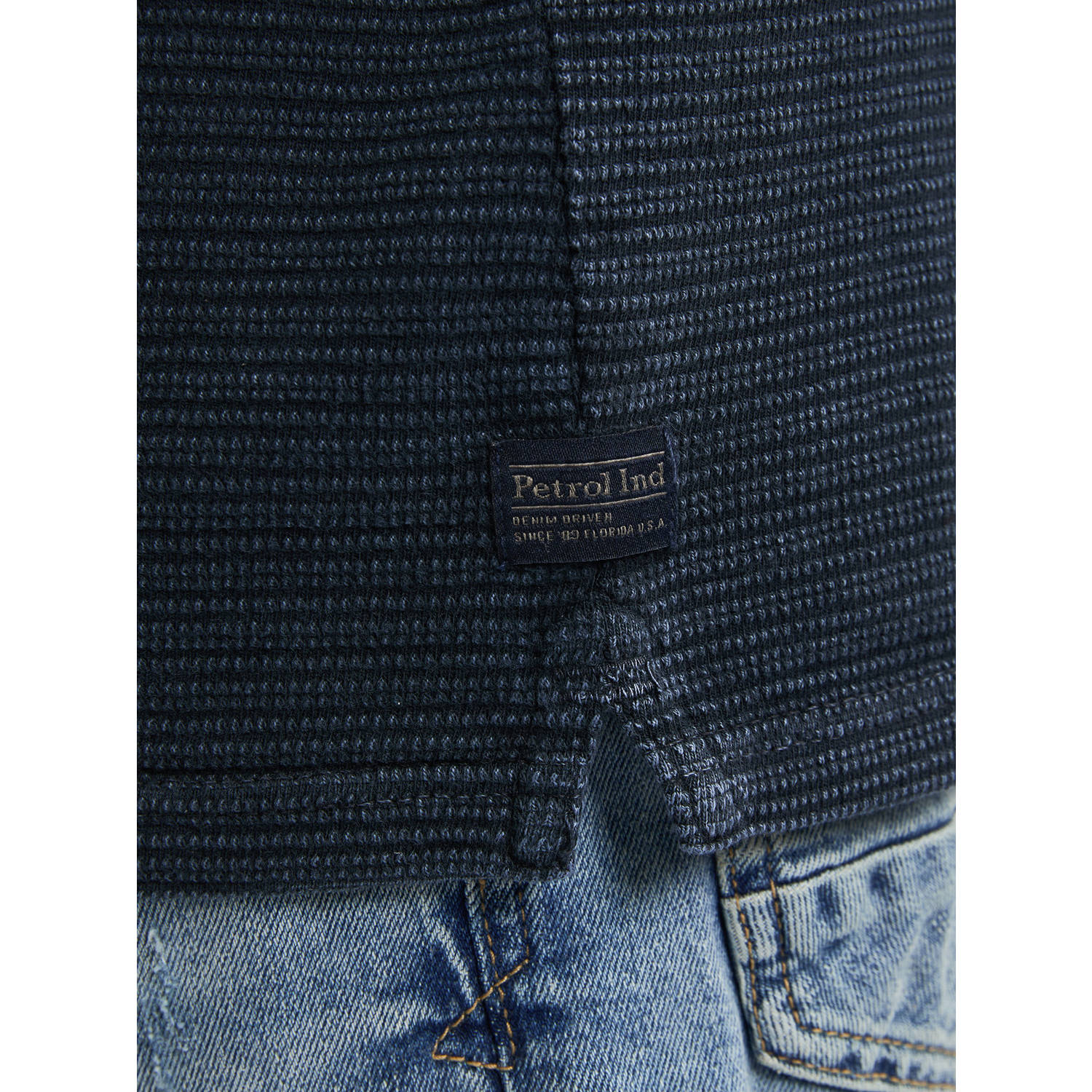Petrol Industries regular polo met ingebreid patroon donkerblauw