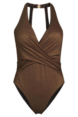 corrigerend badpak met lurex donkerbruin