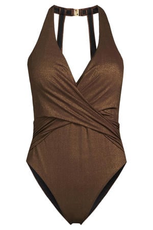 corrigerend badpak met lurex donkerbruin