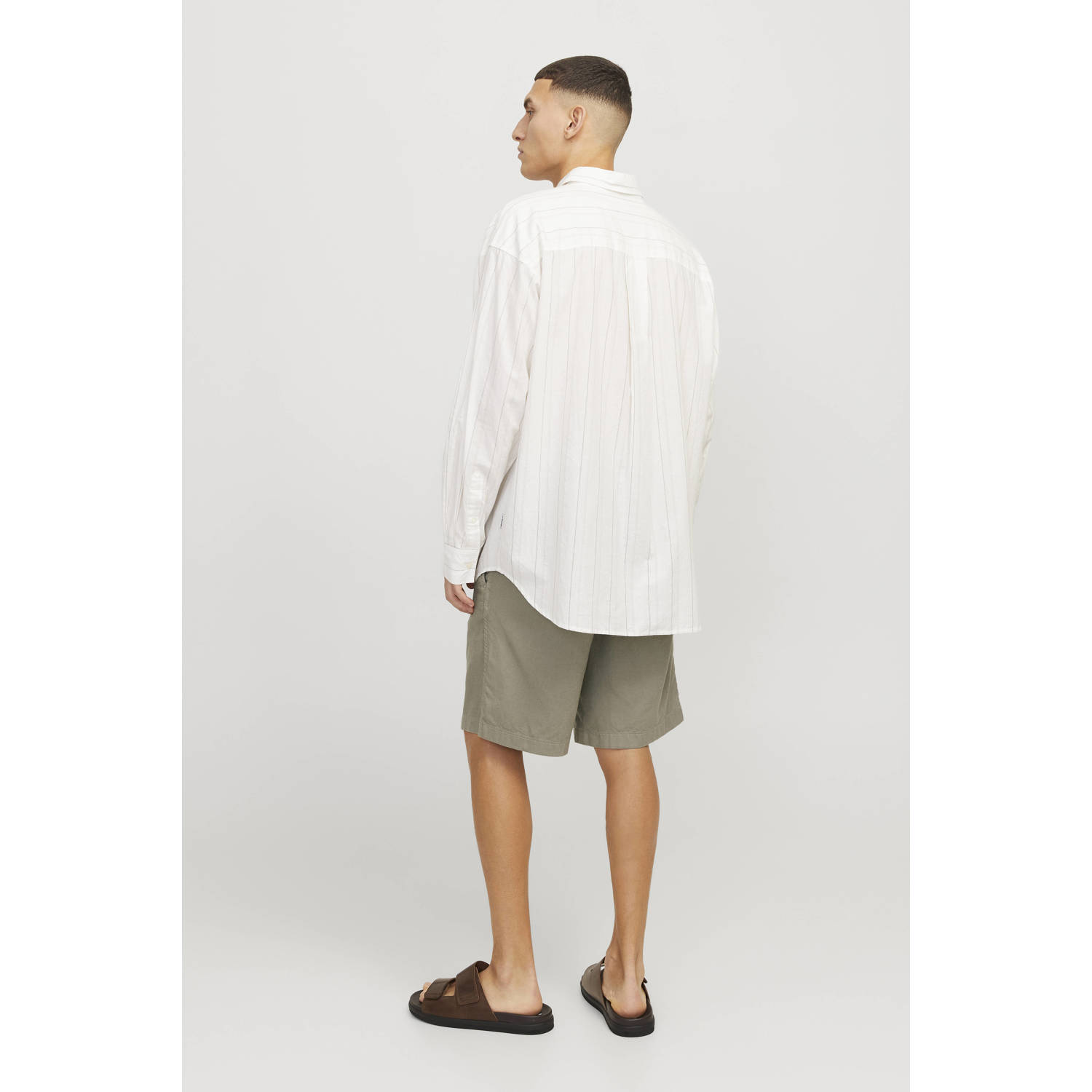 JACK & JONES PANTS STUDIO linnen relaxed casual short olijfgroen