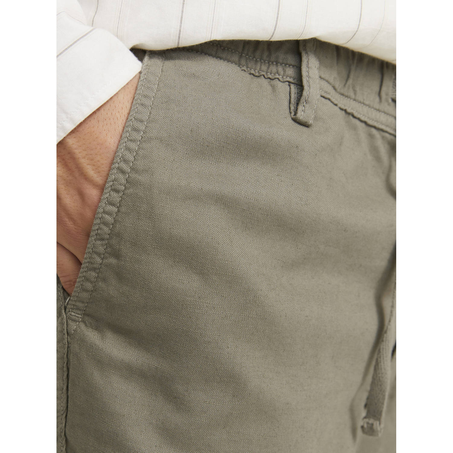 JACK & JONES PANTS STUDIO linnen relaxed casual short olijfgroen