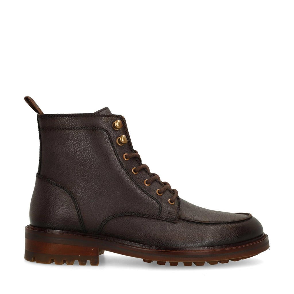 Bruine heren Manfield leren veterboots met rits- en vetersluiting