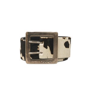 leren riem Bold Cow met koeienprint ecru/donkerbruin