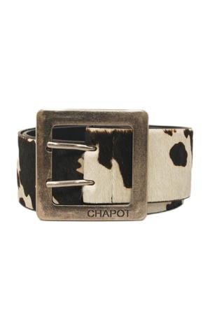 leren riem Bold Cow met koeienprint ecru/donkerbruin