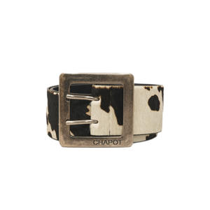 leren riem Bold Cow met koeienprint ecru/donkerbruin