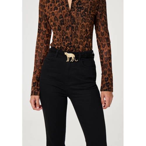 Fabienne Chapot suède riem Leopard Buckle zwart afbeelding