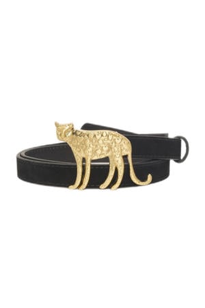 suède riem Leopard Buckle zwart