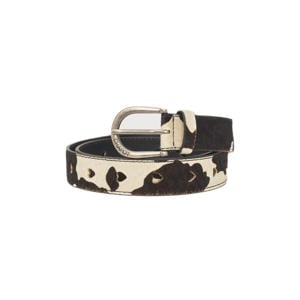 leren riem Hairy Belt met koeienprint ecru/donkerbruin