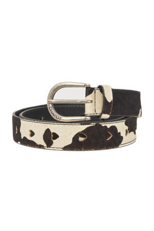 leren riem Hairy Belt met koeienprint ecru/donkerbruin