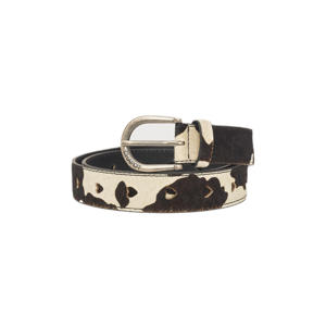 leren riem Hairy Belt met koeienprint ecru/donkerbruin
