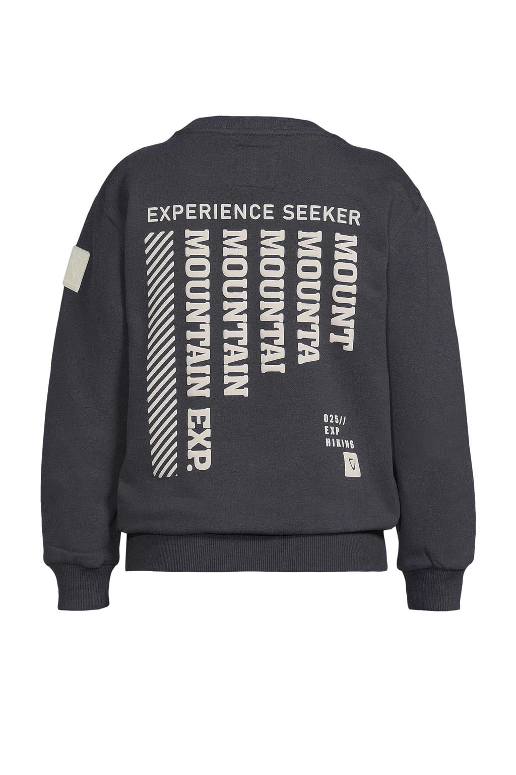 Grijze jongens No Way Monday sweater van stretchkatoen met backprint, lange mouwen, ronde hals en geribde boorden