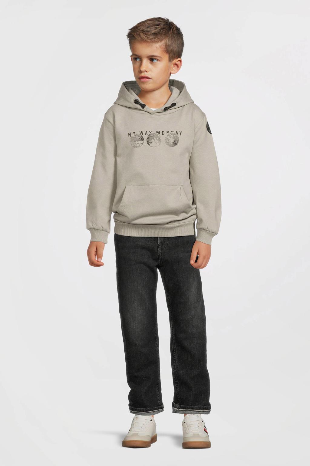 Lichtgroene jongens No Way Monday hoodie van katoen met backprint, lange mouwen en capuchon
