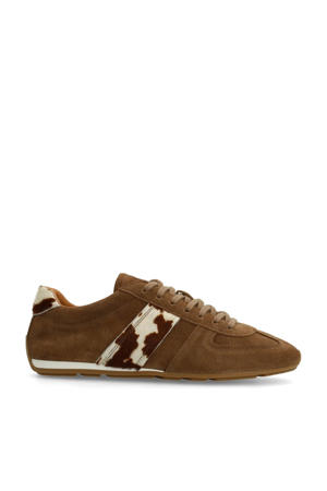 suède sneakers met koeienprint cognac