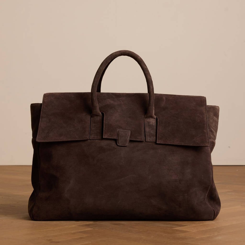 Manfield suede schoudertas met studs bruin