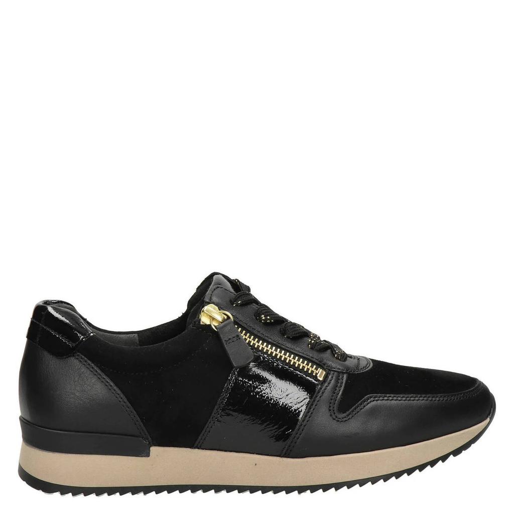 Zwarte dames Gabor Best Fitting leren sneakers met veters