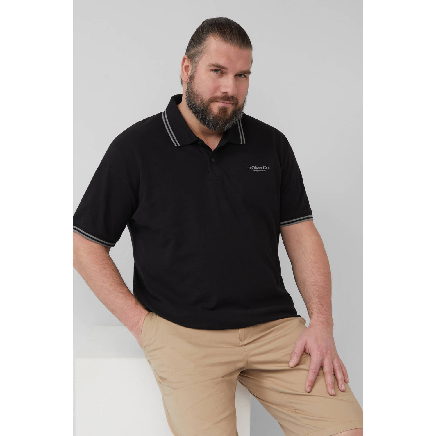 S.Oliver Big Size regular polo zwart