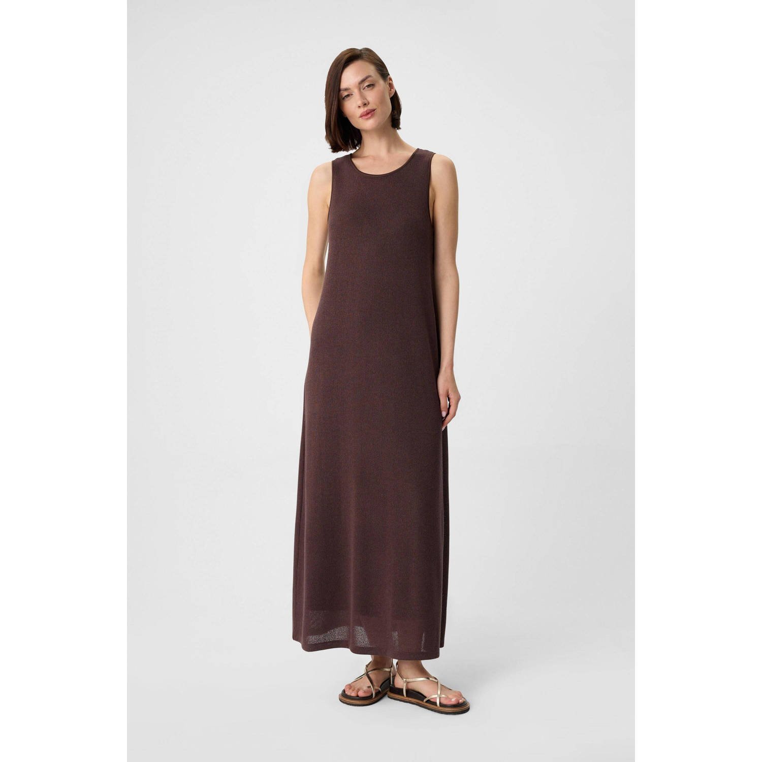 Comma casual identity maxi jurk donkerbruin