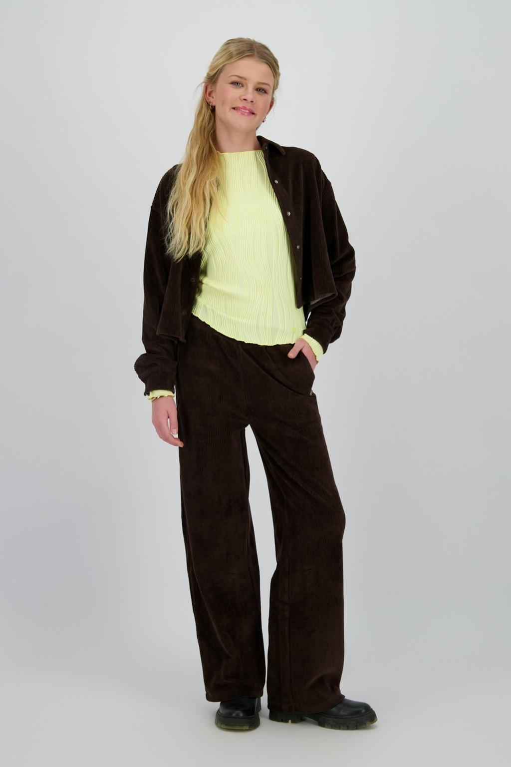 Donkerblauwe meisjes Raizzed wide leg flared broek van corduroy met effen