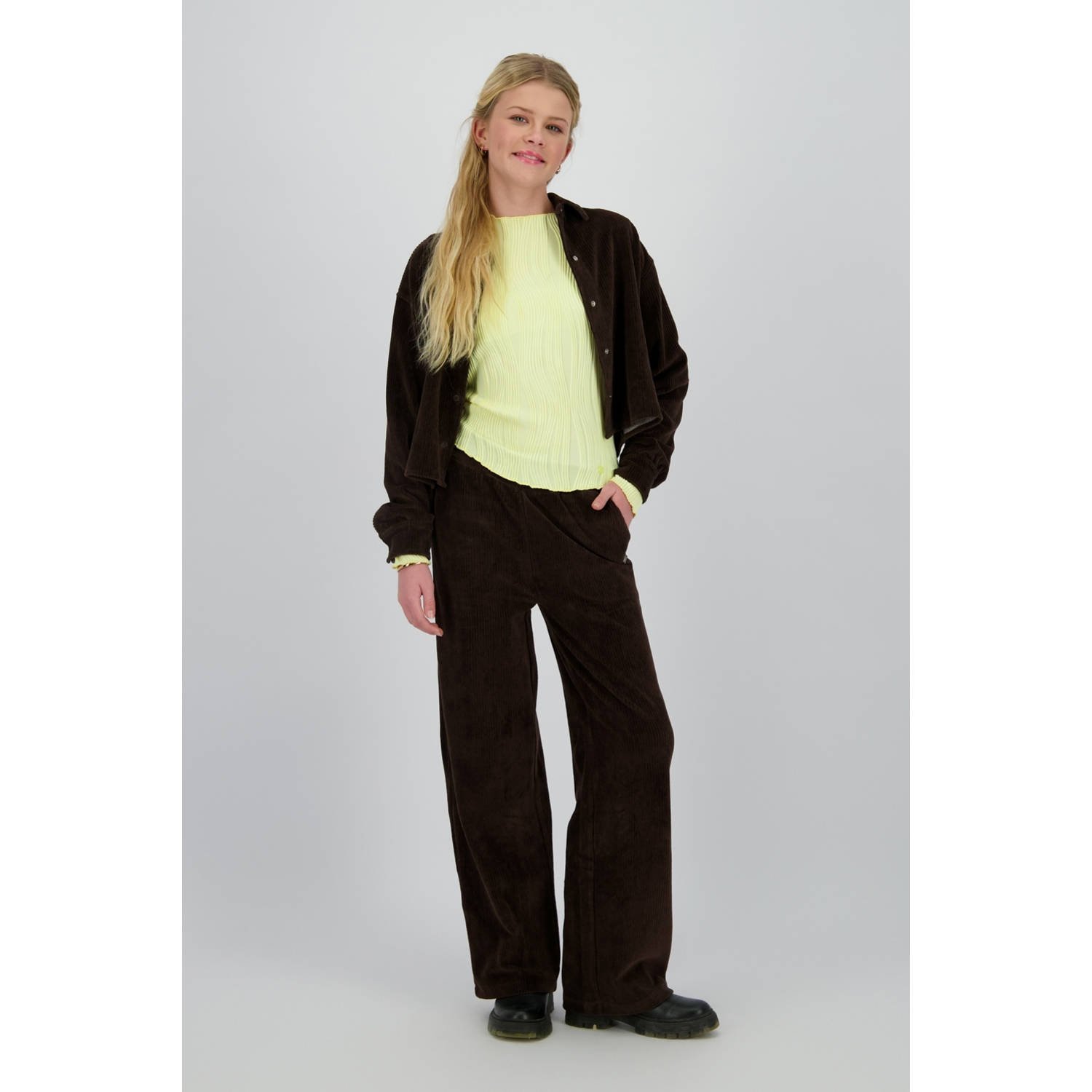 Raizzed wide leg flared broek donkerbruin