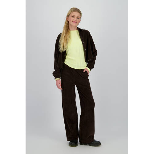 Raizzed wide leg flared broek donkerbruin afbeelding