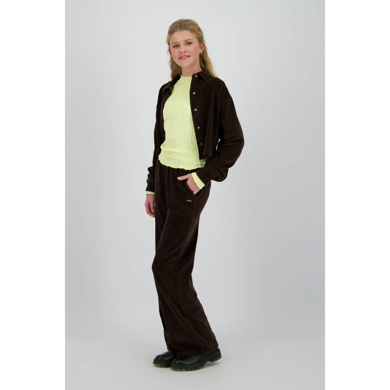Raizzed wide leg flared broek donkerbruin