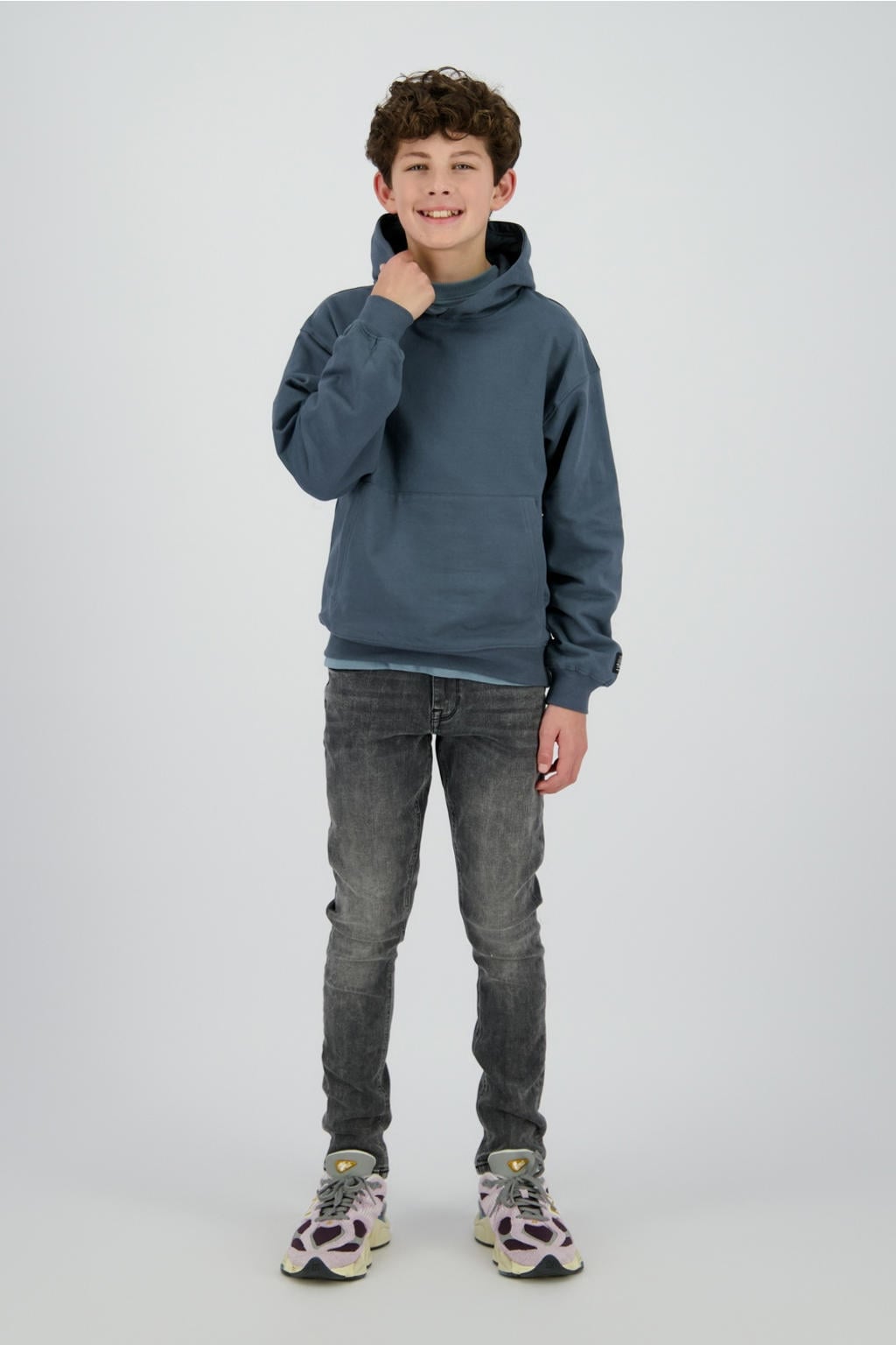Blauwe jongens Raizzed hoodie van stretchkatoen met backprint, lange mouwen en capuchon
