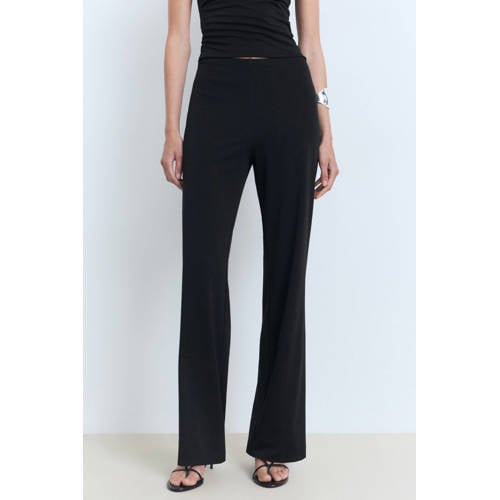 Mango wide leg regular waist broek zwart afbeelding