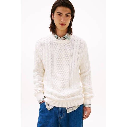 Tommy Jeans trui gebreid met kabels ecru afbeelding