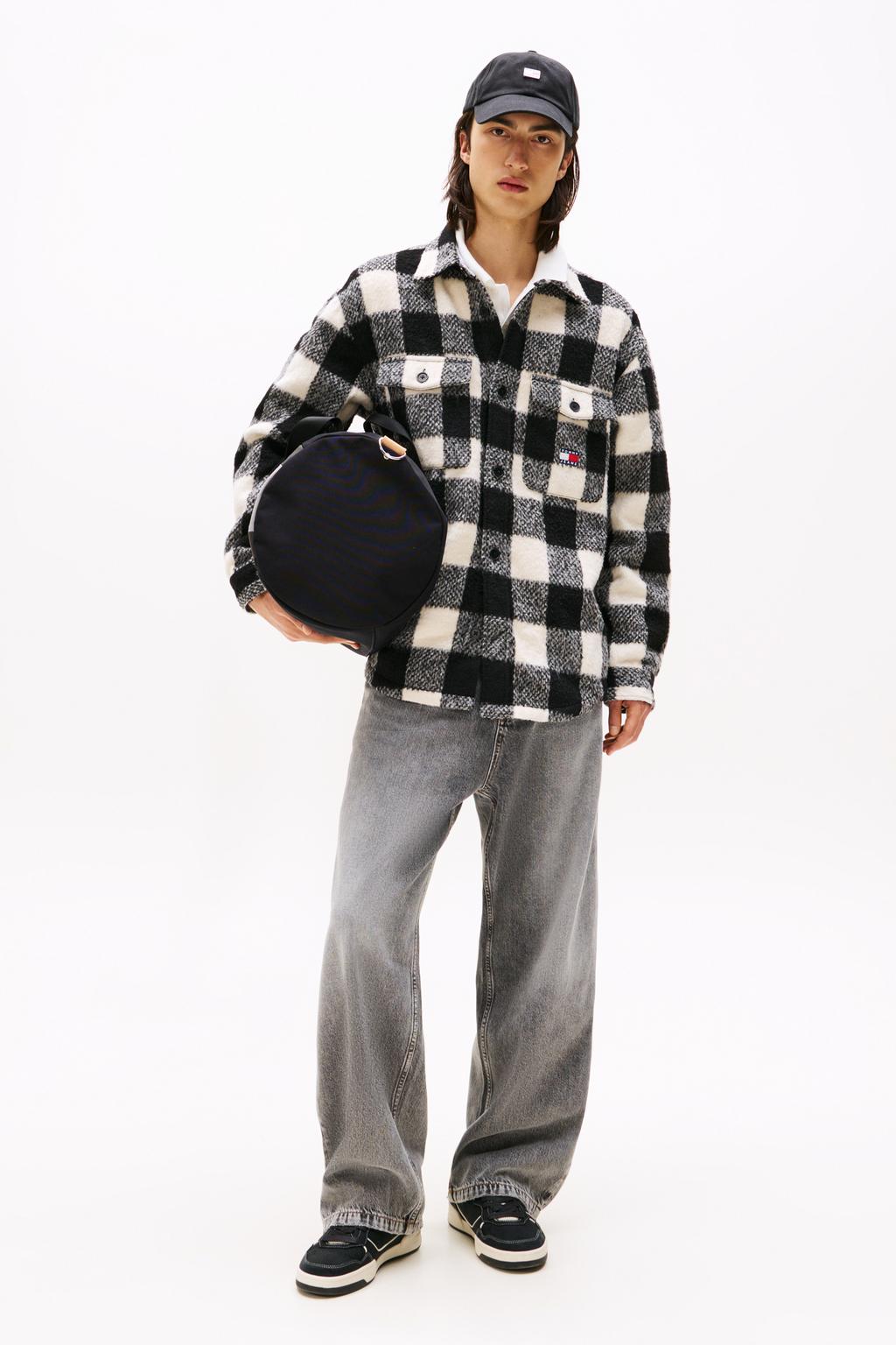 Zwarte heren Tommy Jeans geruit overshirt van flanel met lange mouwen, klassieke kraag en knoopsluiting